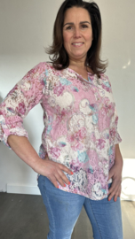 Kanten blouse gebloemd 2-delig roze