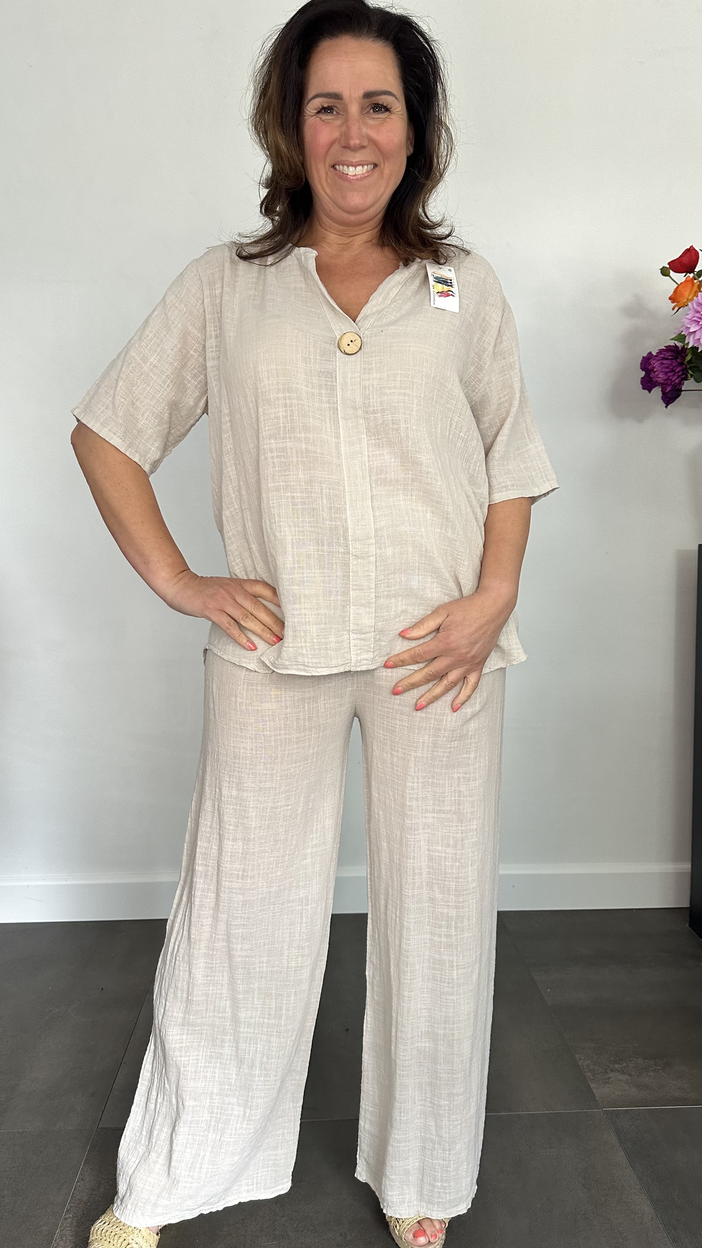 2-Delig linnenlook pak zand
