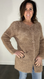 Fluffy vest met knoopsluiting taupe