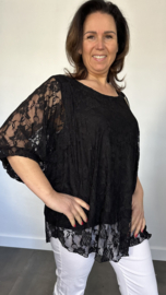 Kanten blouse charlotte +SIZE zwart