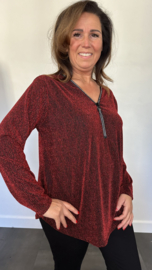 Top "glitter zipp" sparkle lines zwart/rood
