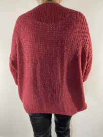 Kort grof gebreid vest cerise