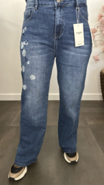 Red Berry Wide leg stretch jeans Glitter bloemen