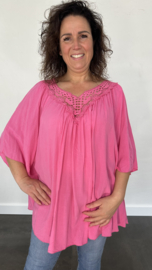 Tuniek/ blouse chantal met kant fuchsia+SIZE