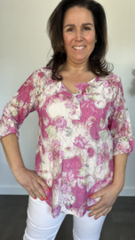 Kanten blouse gebloemd 2-delig fuchsia