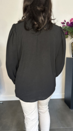 Crepe blouse met v-hals en pofmouw Zwart