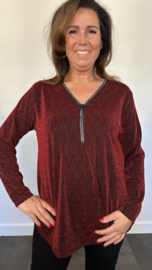 Top "glitter zipp" sparkle lines zwart/rood