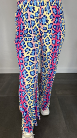 Plisse broek met wijde pijp panter blauw SALE