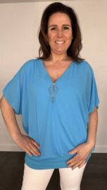 Blouse met boord ZIPP turquoise