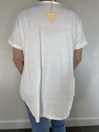 T-shirt satijn met ketting korte mouw wit