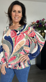 Ballon shirt met elastiek jannie groen /fuchsia