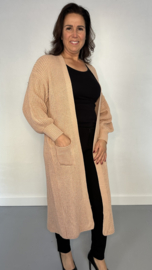 Lang grof gebreid vest met pofmouw oud roze