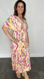 Lange jurk met elastiek Wilma panter fuchsia