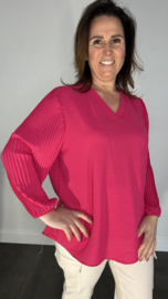 Blouse Tina met plissé pofmouw fuchsia