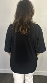 Travel top met strik & knoopjes zwart