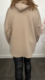 Sweater met capuchon/ glitter hart Taupe