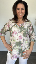 Kanten blouse gebloemd 2-delig army