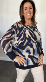 Blouse met boord lange mouw +Size Extra Lava marine