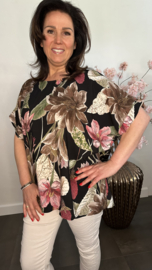 Gebloemd shirt Bodien Zwart