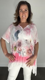 Voile blouse gebloemd fuchsia (2-delig)