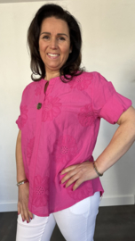 Geborduurde blouse Belle fuchsia