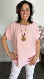 Shirt Nora kant +ketting Roze
