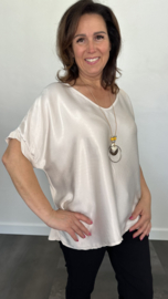 Satijn look shirt Raso met ketting beige