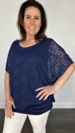 Blouse met boord KANT marine