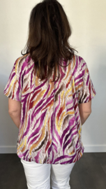 Ballon shirt met elastiek animal stripes fuchsia(+size)