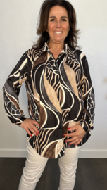 Stretch blouse soft Animal mix Zwart
