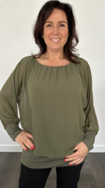 Blouse met boord lange mouw army