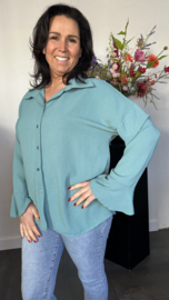 Crepe blouse met trompet mouw Zeegroen