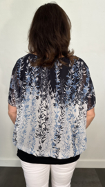 Blouse met boord BLAUWE bloesem tak marine/ wit