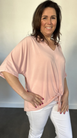 Travel top met strik korte mouw roze