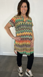 Tuniek liz korte mouw zigzag groen /oker
