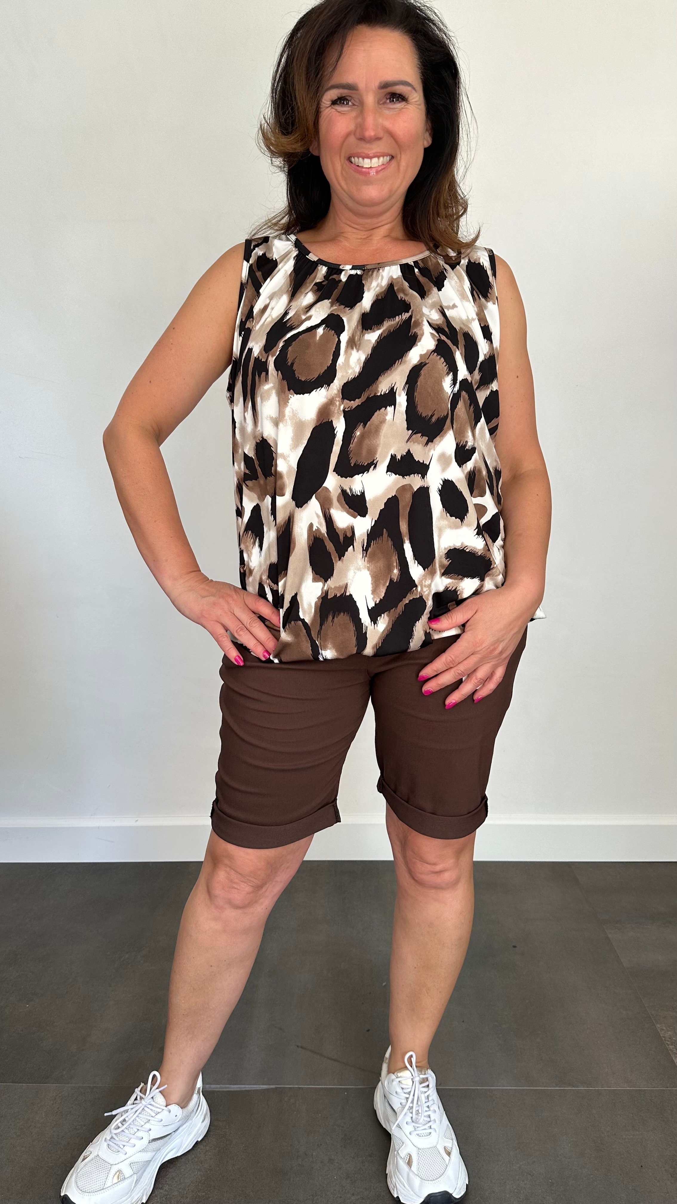 Bermuda stretch broek donker bruin