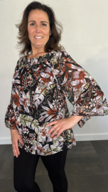 Blouse met gesmokte band fairy flower zwart SALE