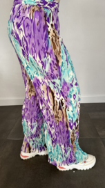 Plisse broek met wijde pijp coloured flames mint SALE