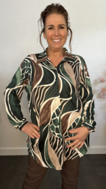 Stretch blouse soft Animal mix Donker groen