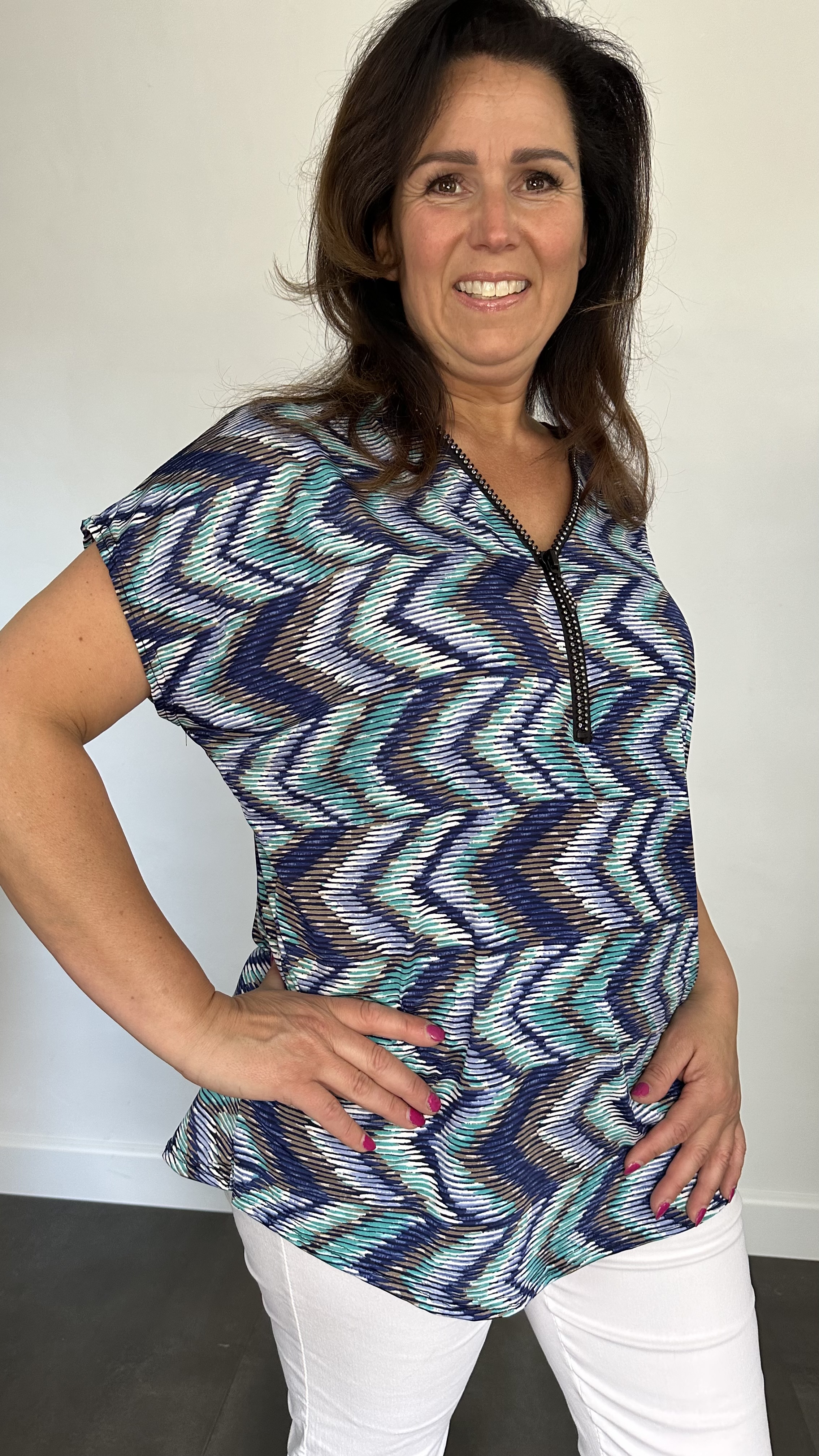 Shirt Zipp zigzag blauw