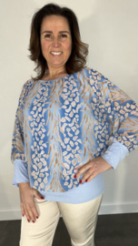 Blouse met boord panter tijger licht blauw