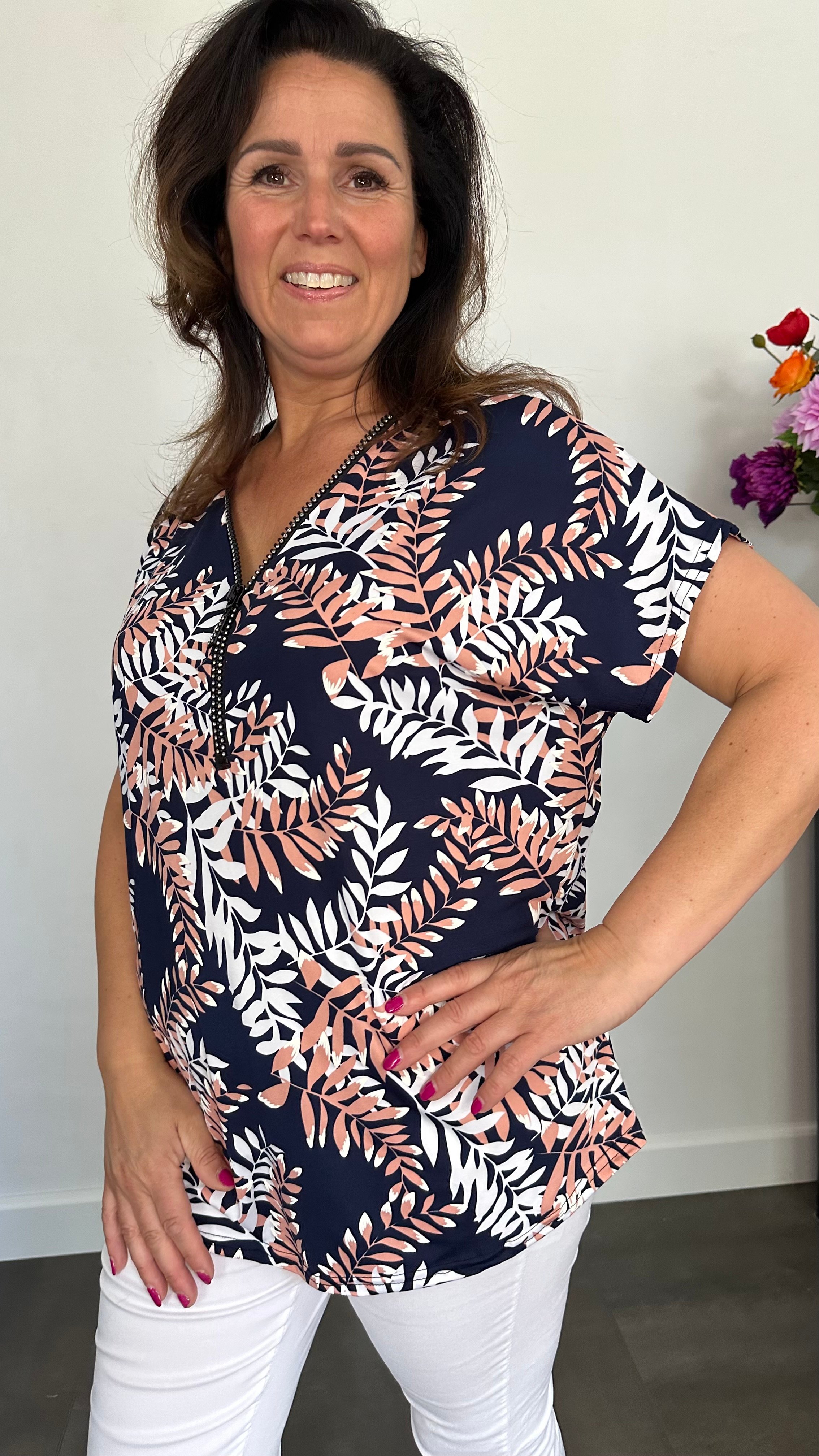 Shirt Zipp twigs marine/ roze