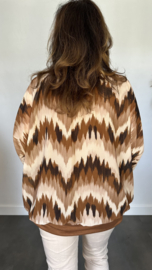 Blouse met boord lange mouw +Size Extra zigzag cognac