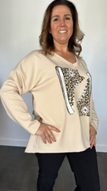 Sweater glitter gymp zand