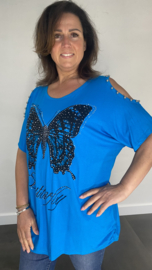 T-shirt vlinder met studs en open schouder blauw