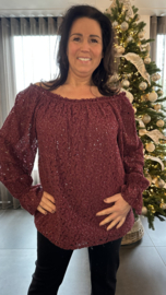 Kanten top met pailletten Bordeaux