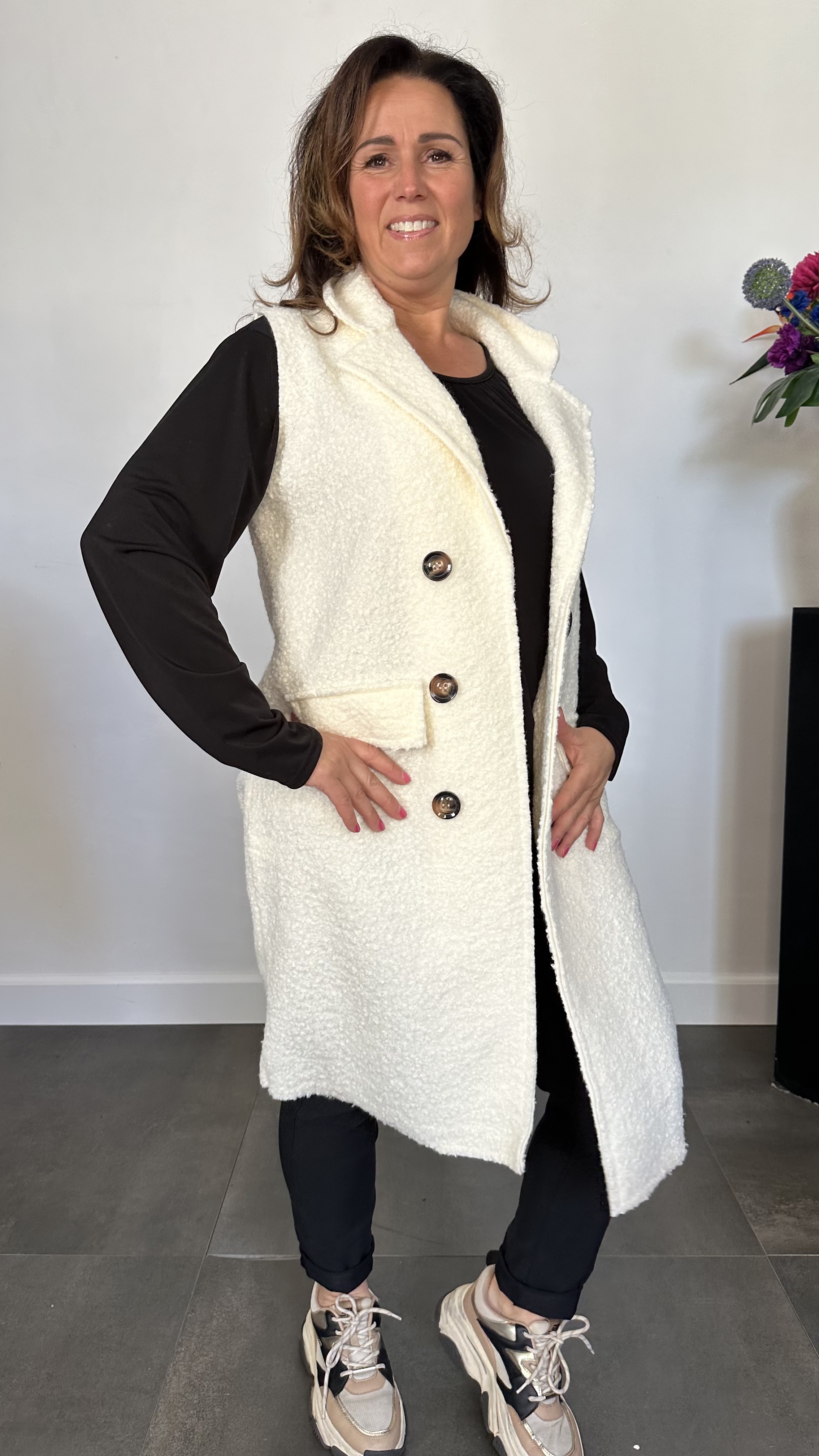 Lange teddy bodywarmer ecru