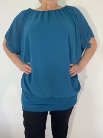 Blouse met boord korte mouw petrol