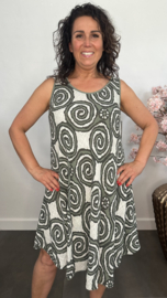 Linnenlook jurk Lenny-Cirkels army