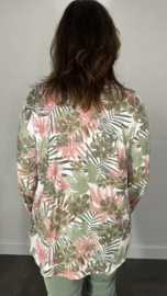 Stretch blouse travel palm flower army